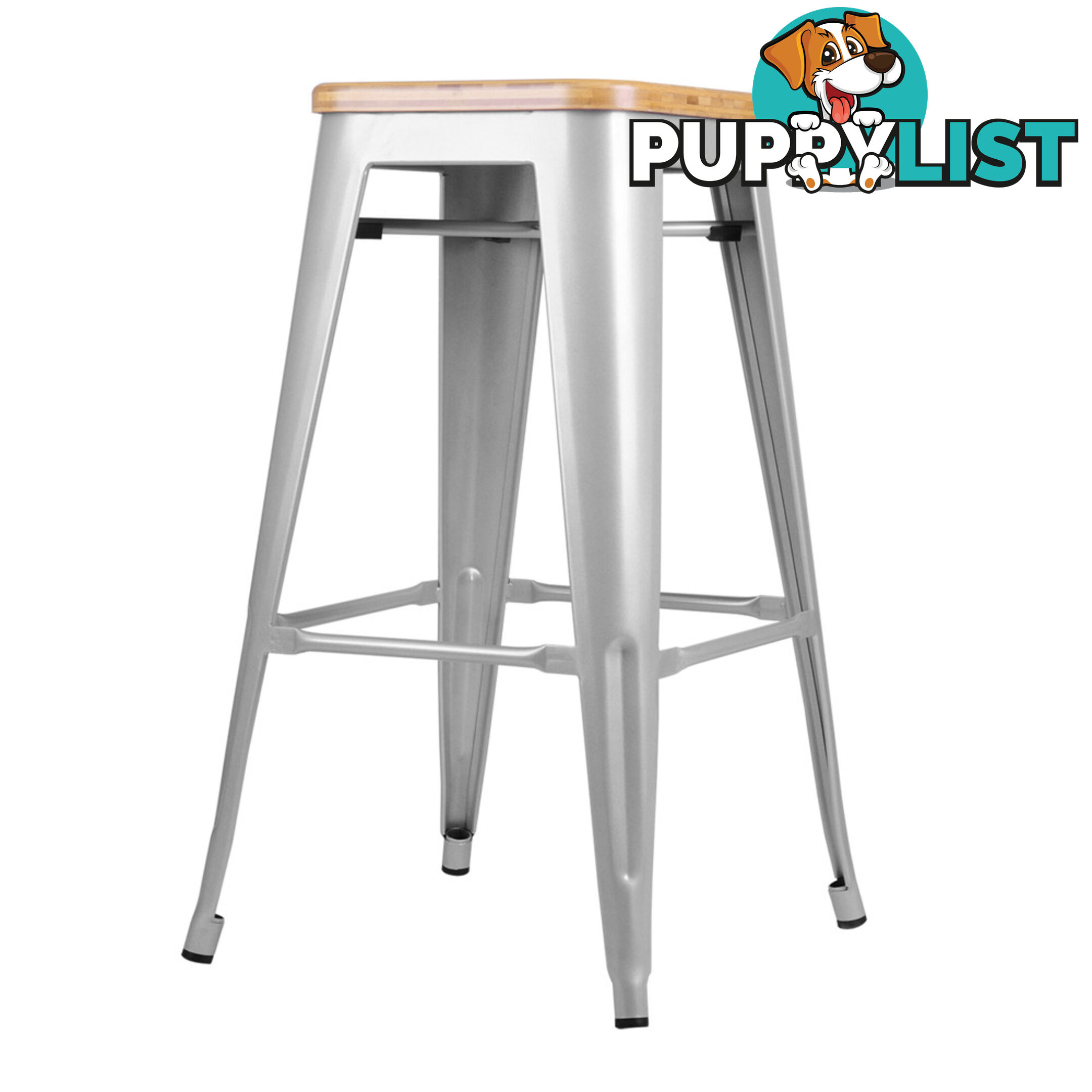 Set of 2 Replica Tolix Kitchen Bar Stool Bamboo Seat 66cm White