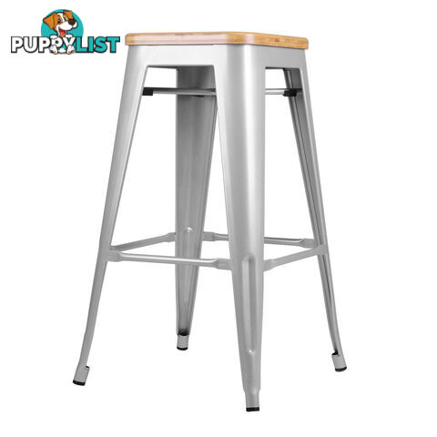 Set of 2 Replica Tolix Kitchen Bar Stool Bamboo Seat 66cm White