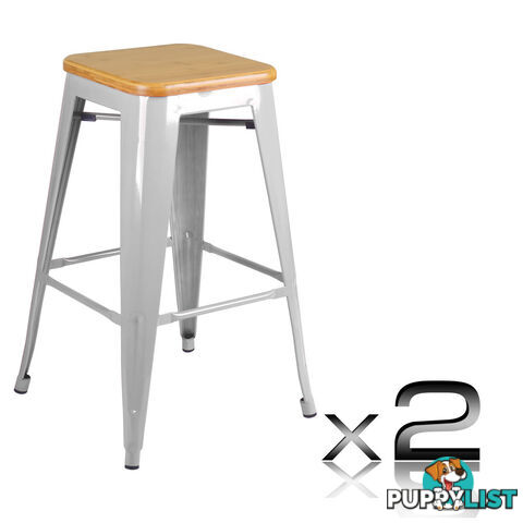 Set of 2 Replica Tolix Kitchen Bar Stool Bamboo Seat 66cm White