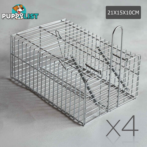 Set of 4 Humane Animal Trap Cage 29 x 15 x 15cm Silver