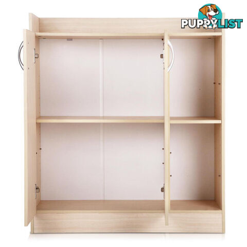 2 Doors Shoe Cabinet Storage Cupboard - Natural Timber