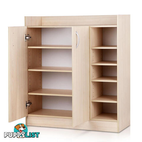 2 Doors Shoe Cabinet Storage Cupboard - Natural Timber