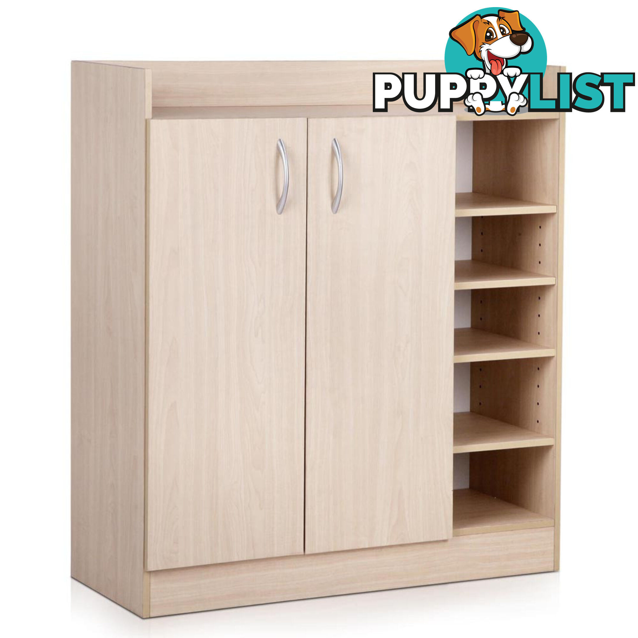 2 Doors Shoe Cabinet Storage Cupboard - Natural Timber