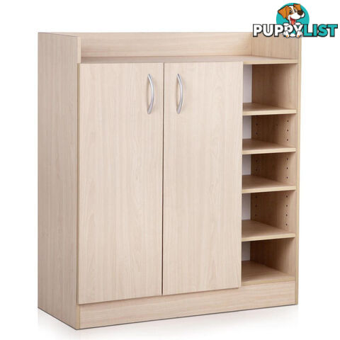 2 Doors Shoe Cabinet Storage Cupboard - Natural Timber