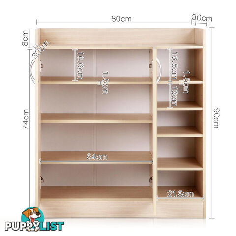 2 Doors Shoe Cabinet Storage Cupboard - Natural Timber