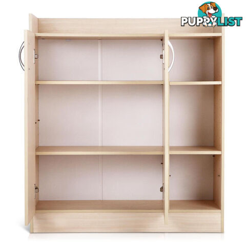 2 Doors Shoe Cabinet Storage Cupboard - Natural Timber