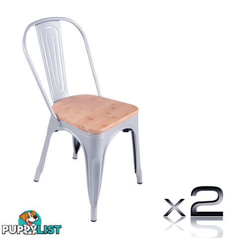 Set of 2 Replica Tolix Dining Metal Chair Bamboo Seat Gloss White