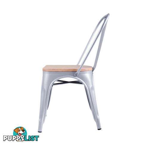 Set of 2 Replica Tolix Dining Metal Chair Bamboo Seat Gloss White