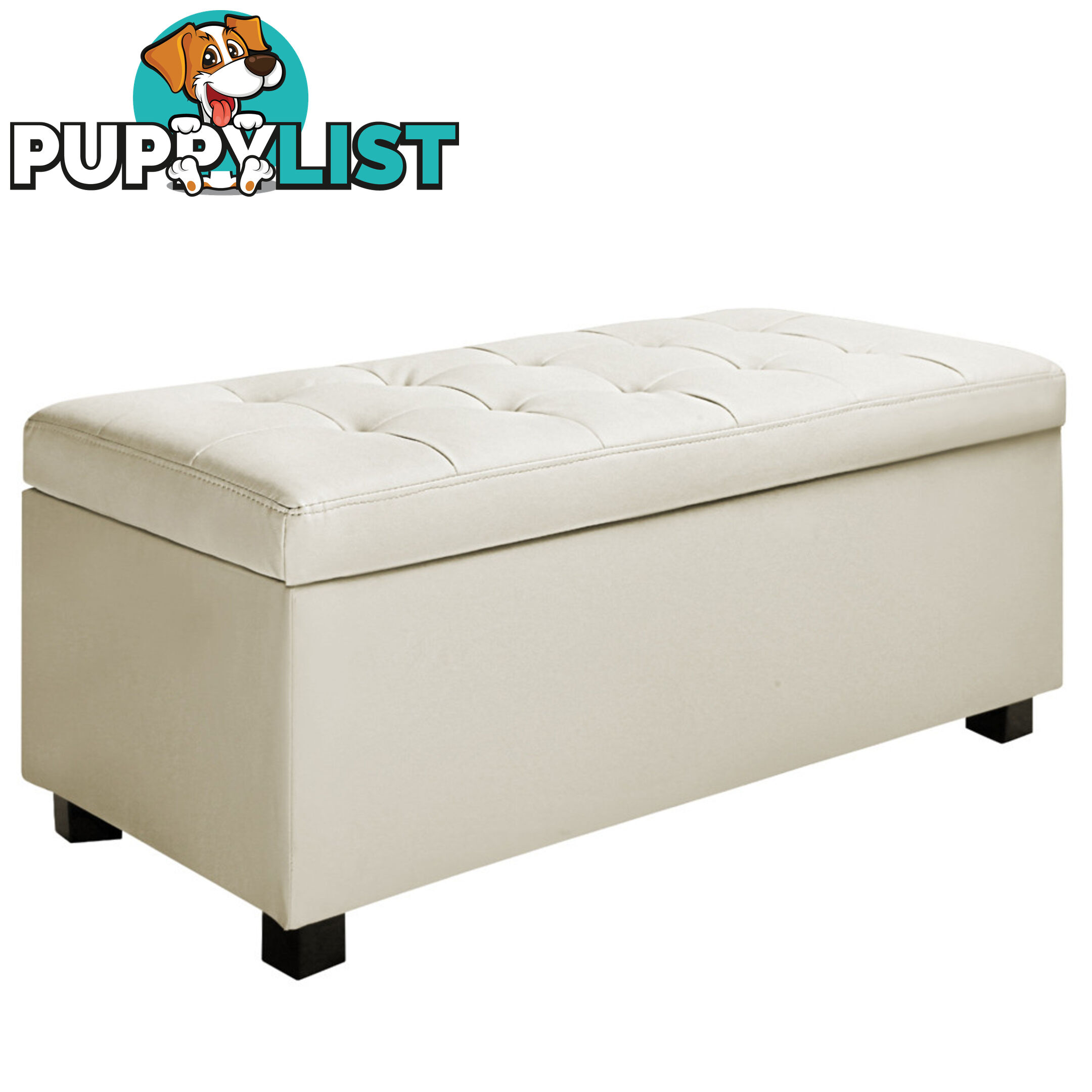 Large Ottoman PU Leather Chest Storage Box Foot Stool Cream