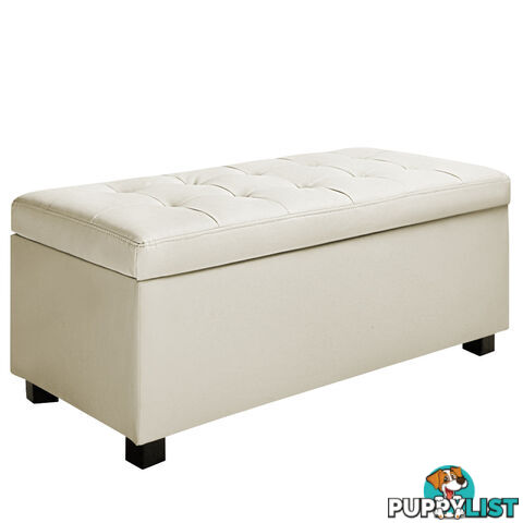 Large Ottoman PU Leather Chest Storage Box Foot Stool Cream