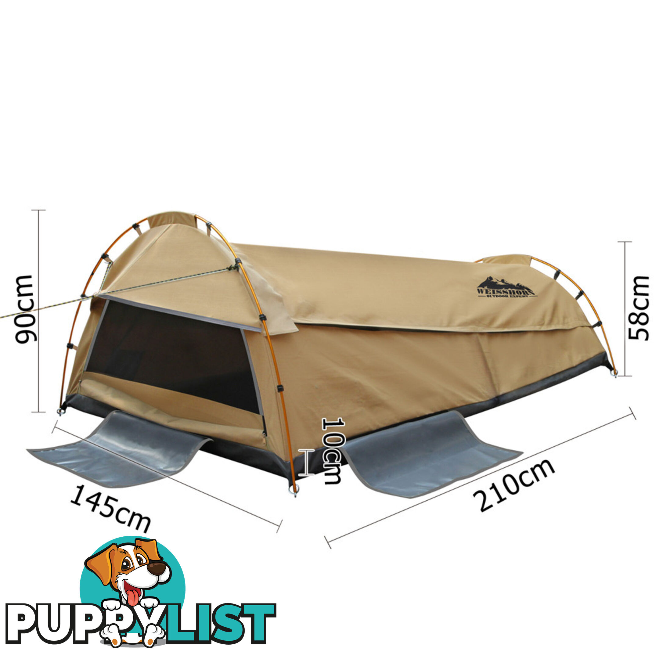 Double Camping Canvas Swag Tent Beige w/ Air Pillow