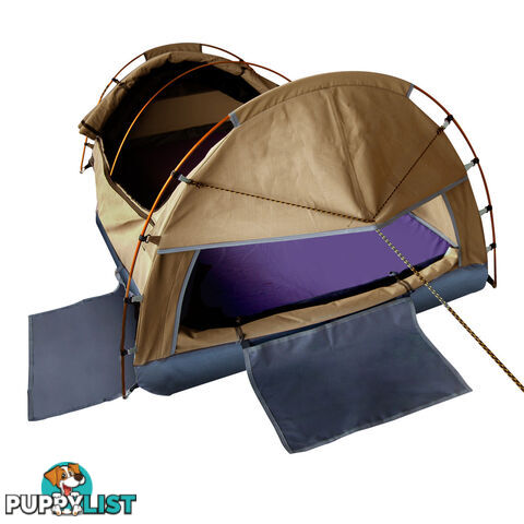 Double Camping Canvas Swag Tent Beige w/ Air Pillow