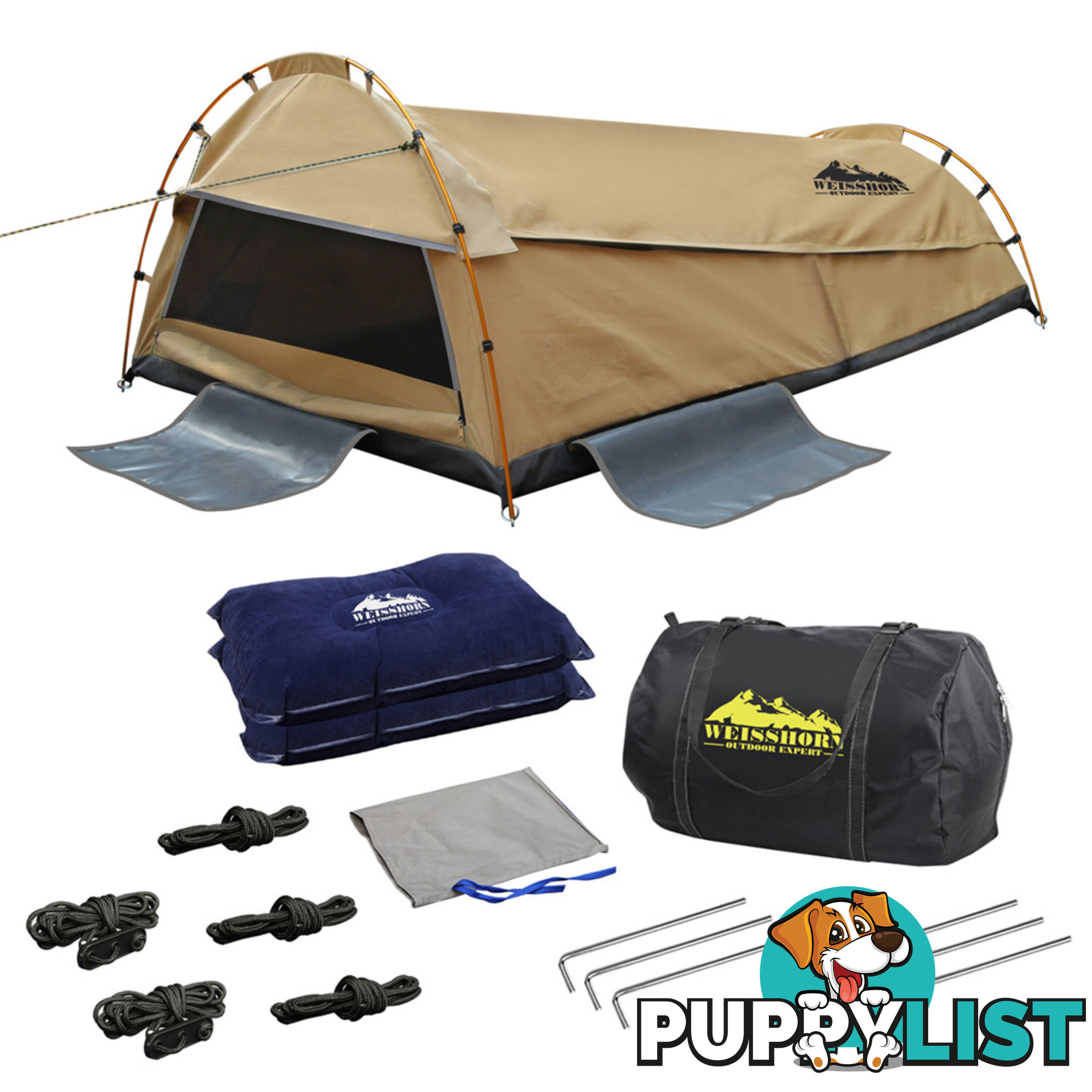 Double Camping Canvas Swag Tent Beige w/ Air Pillow