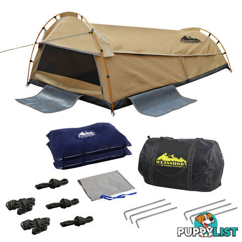 Double Camping Canvas Swag Tent Beige w/ Air Pillow