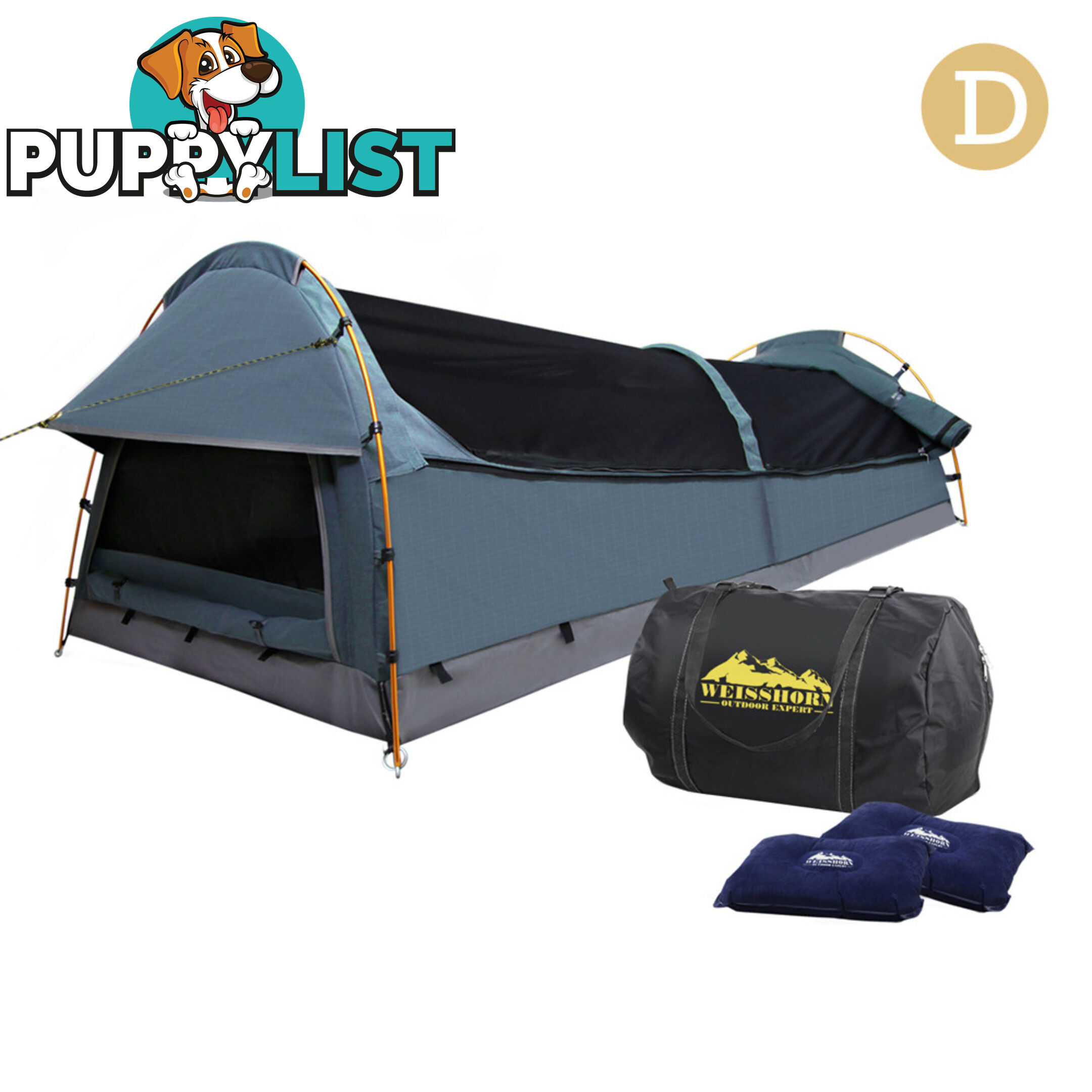 Double Canvas Camping Swag Tent Navy w/ Air Pillow