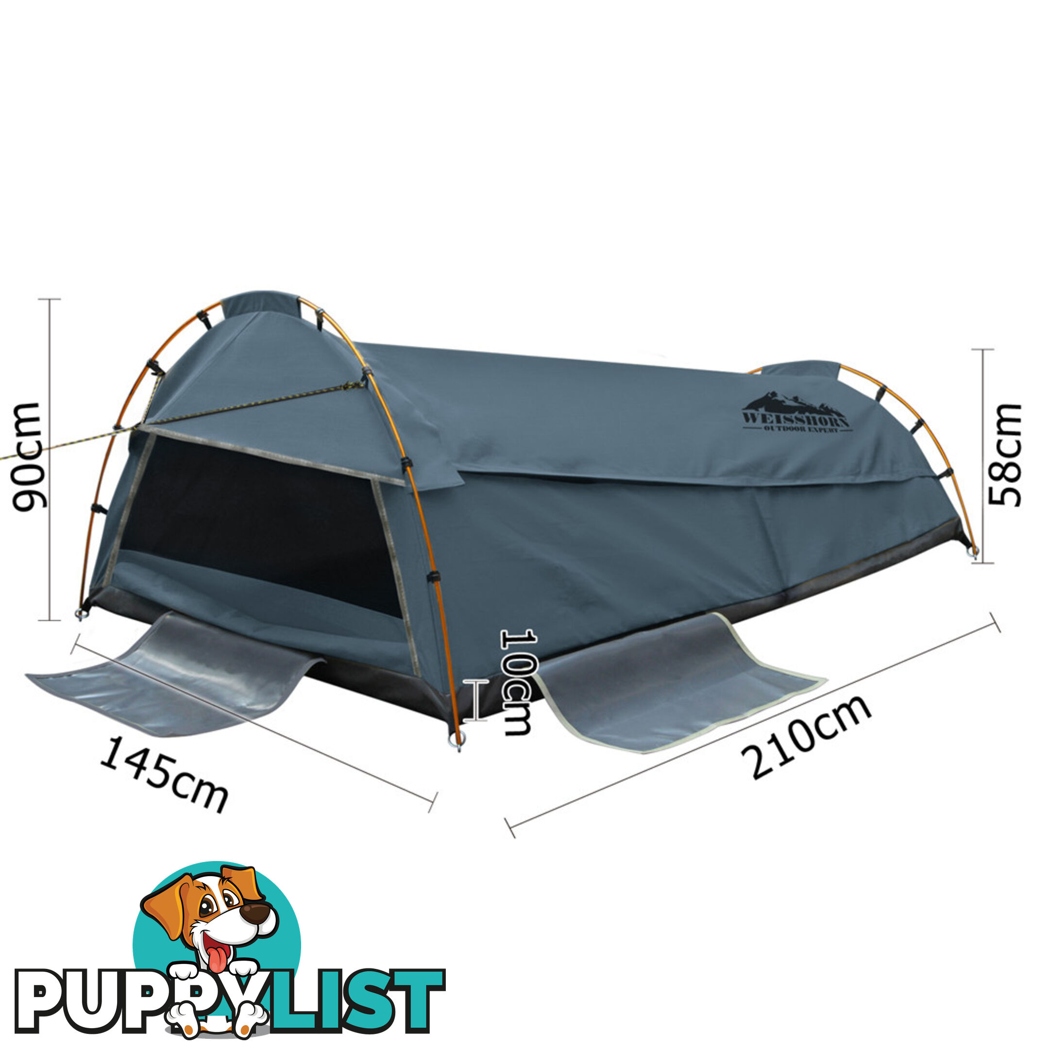 Double Canvas Camping Swag Tent Navy w/ Air Pillow