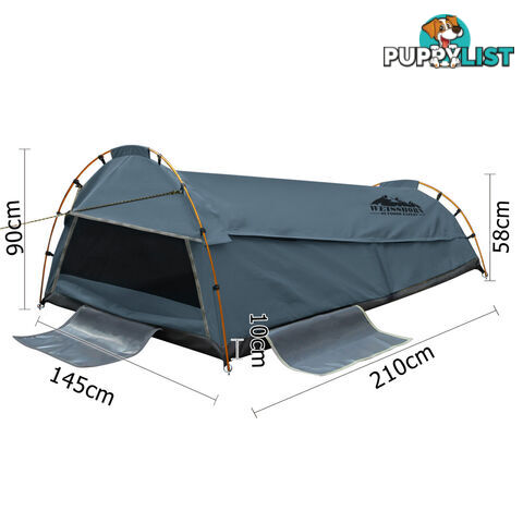 Double Canvas Camping Swag Tent Navy w/ Air Pillow