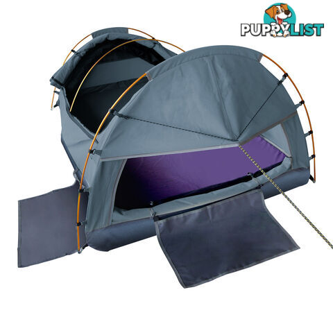 Double Canvas Camping Swag Tent Navy w/ Air Pillow