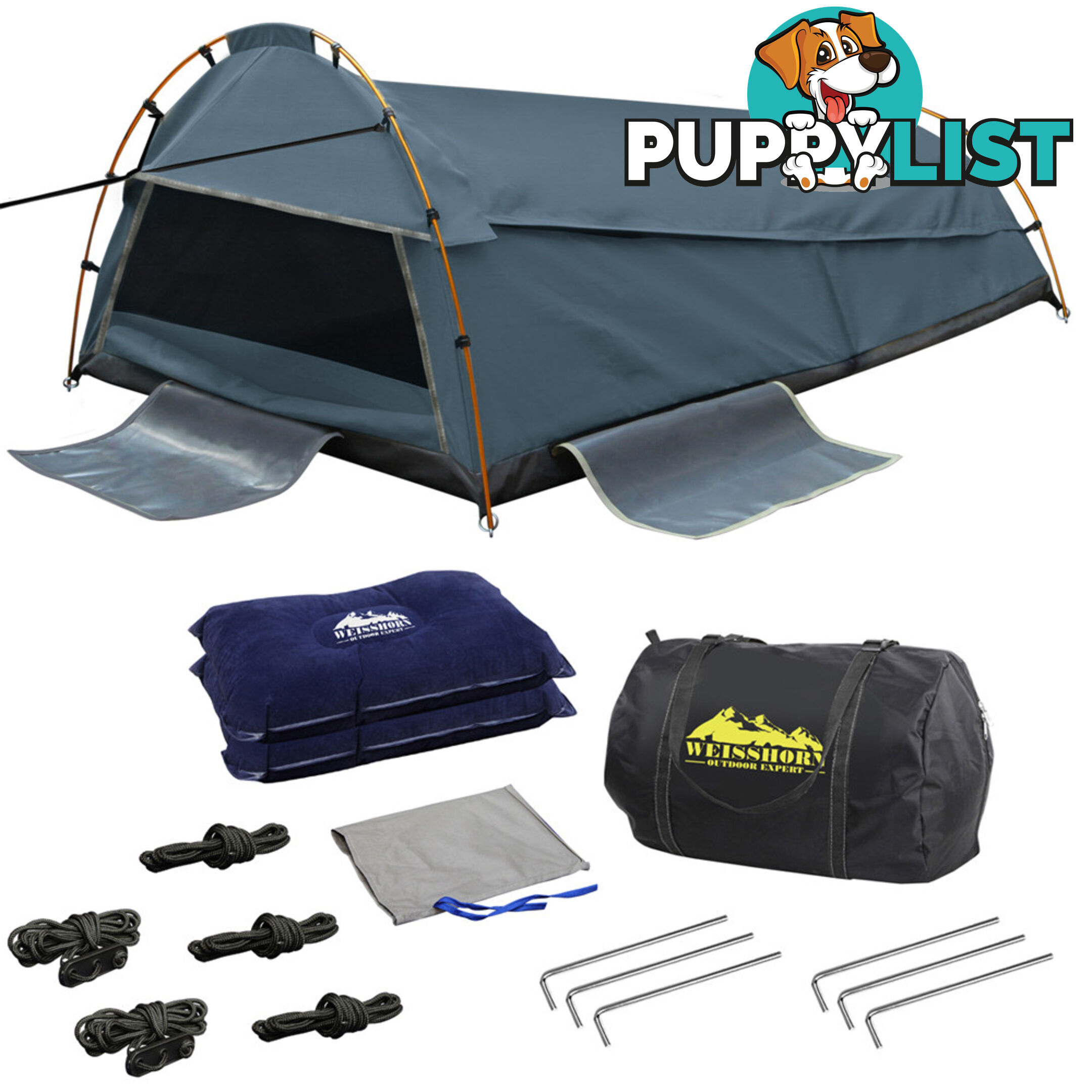 Double Canvas Camping Swag Tent Navy w/ Air Pillow