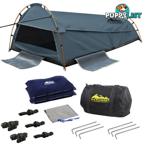 Double Canvas Camping Swag Tent Navy w/ Air Pillow