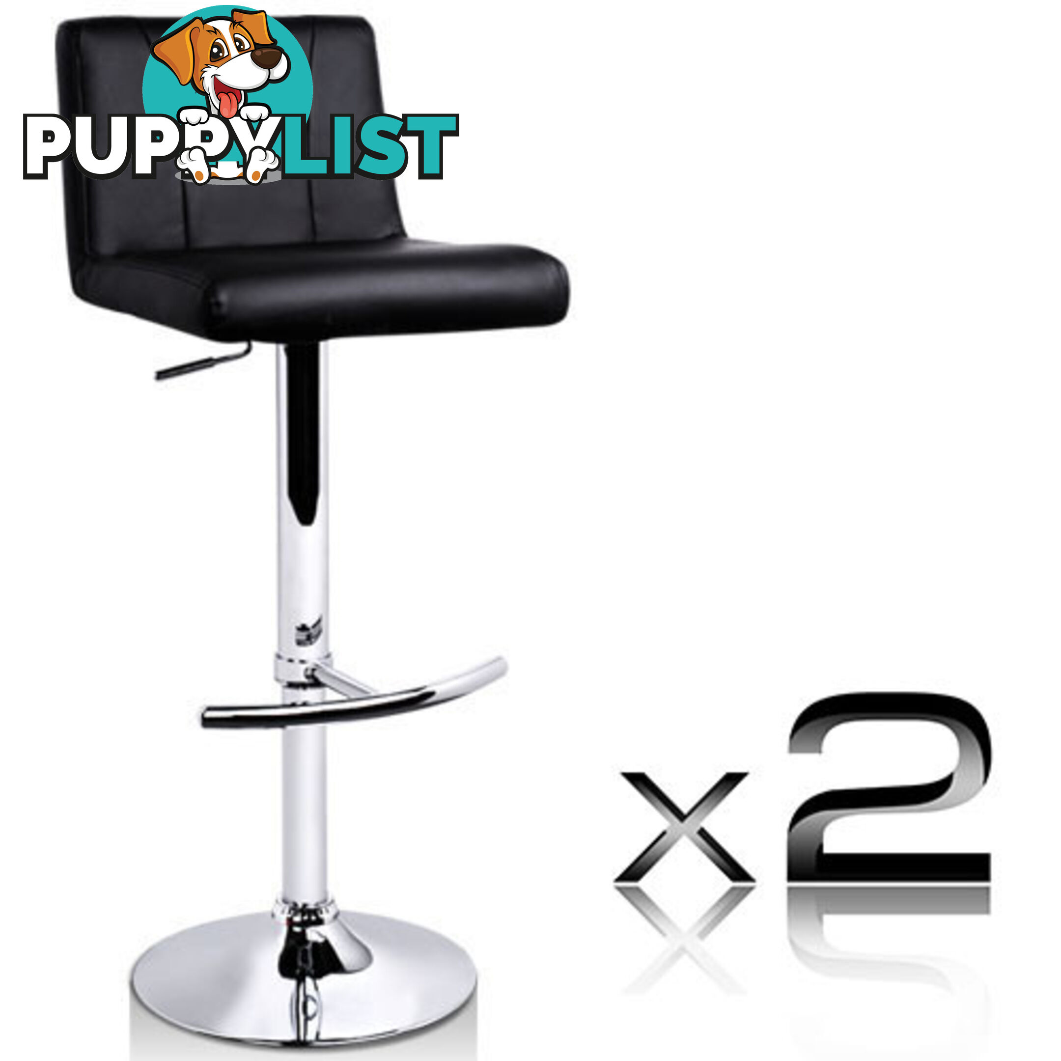 Set of 2 PU Leather Kitchen Bar Stool Black