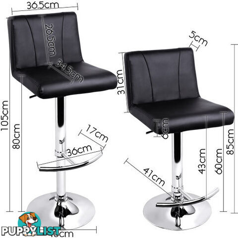 Set of 2 PU Leather Kitchen Bar Stool Black