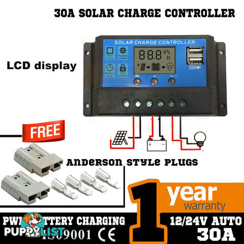 30A 12V-24V LCD Display PWM Solar Panel Regulator Charge Controller & Timer PWN