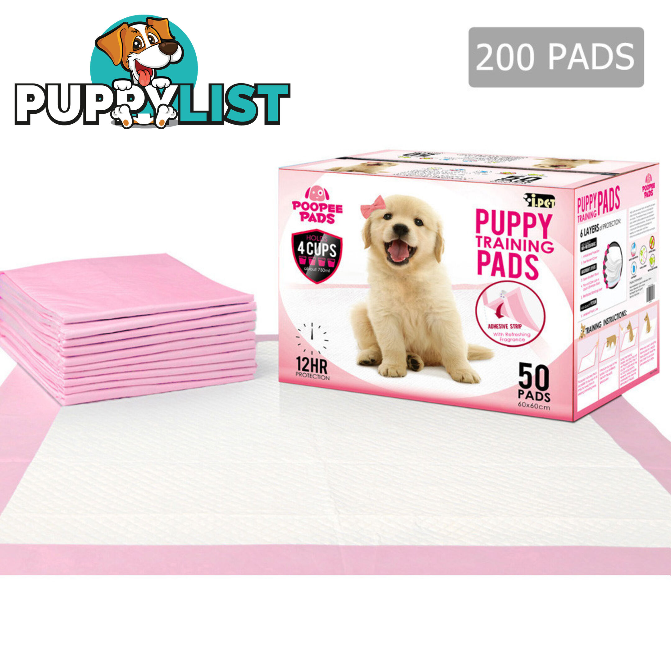 200 Puppy Pet Dog Toilet Training Pads Pink