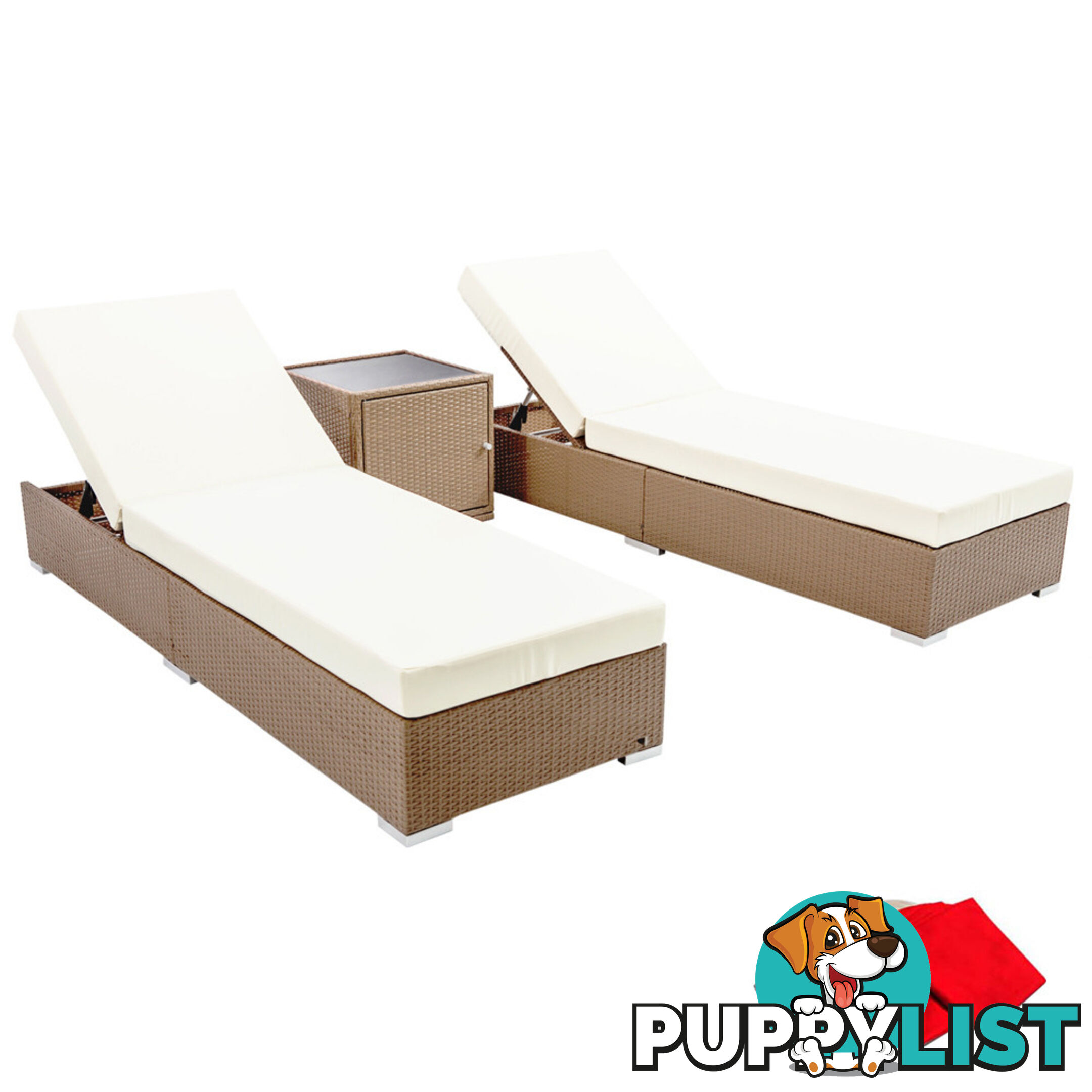 3 pcs Brown Wicker Rattan 2 Seater Outdoor Lounge Set Beige