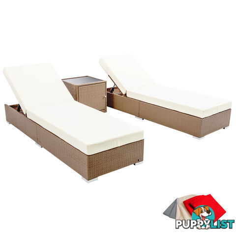 3 pcs Brown Wicker Rattan 2 Seater Outdoor Lounge Set Beige