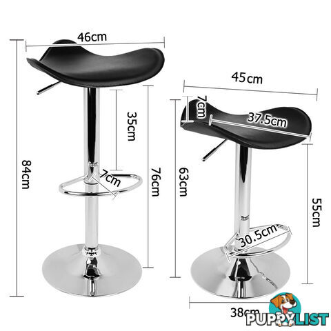 Set of 2 PVC Leather Kitchen Bar Stool Black