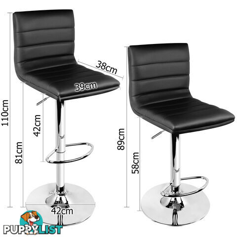 Set of 2 PU Leather Kitchen Bar Stool Black