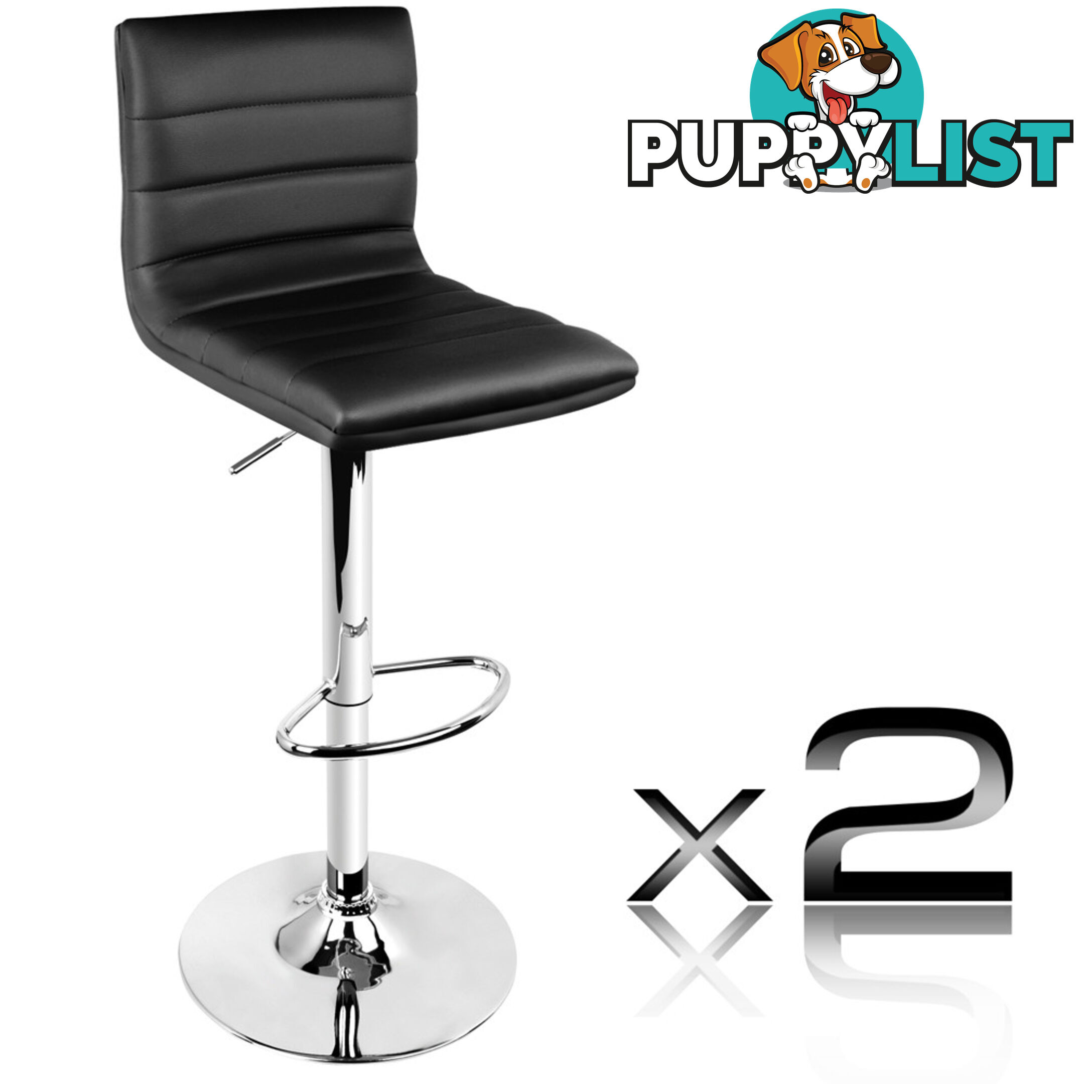 Set of 2 PU Leather Kitchen Bar Stool Black