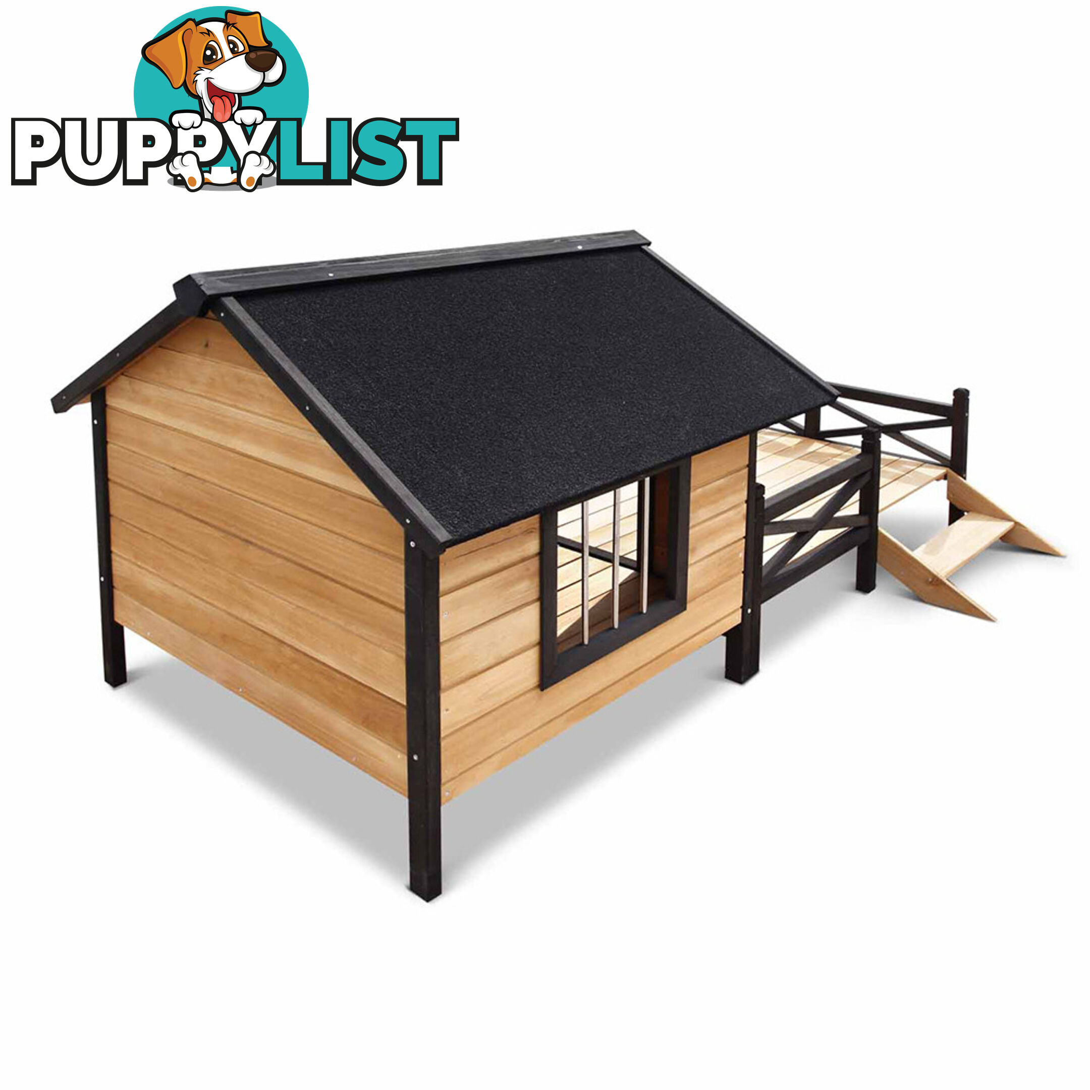 Dog Kennel with Patio - Black