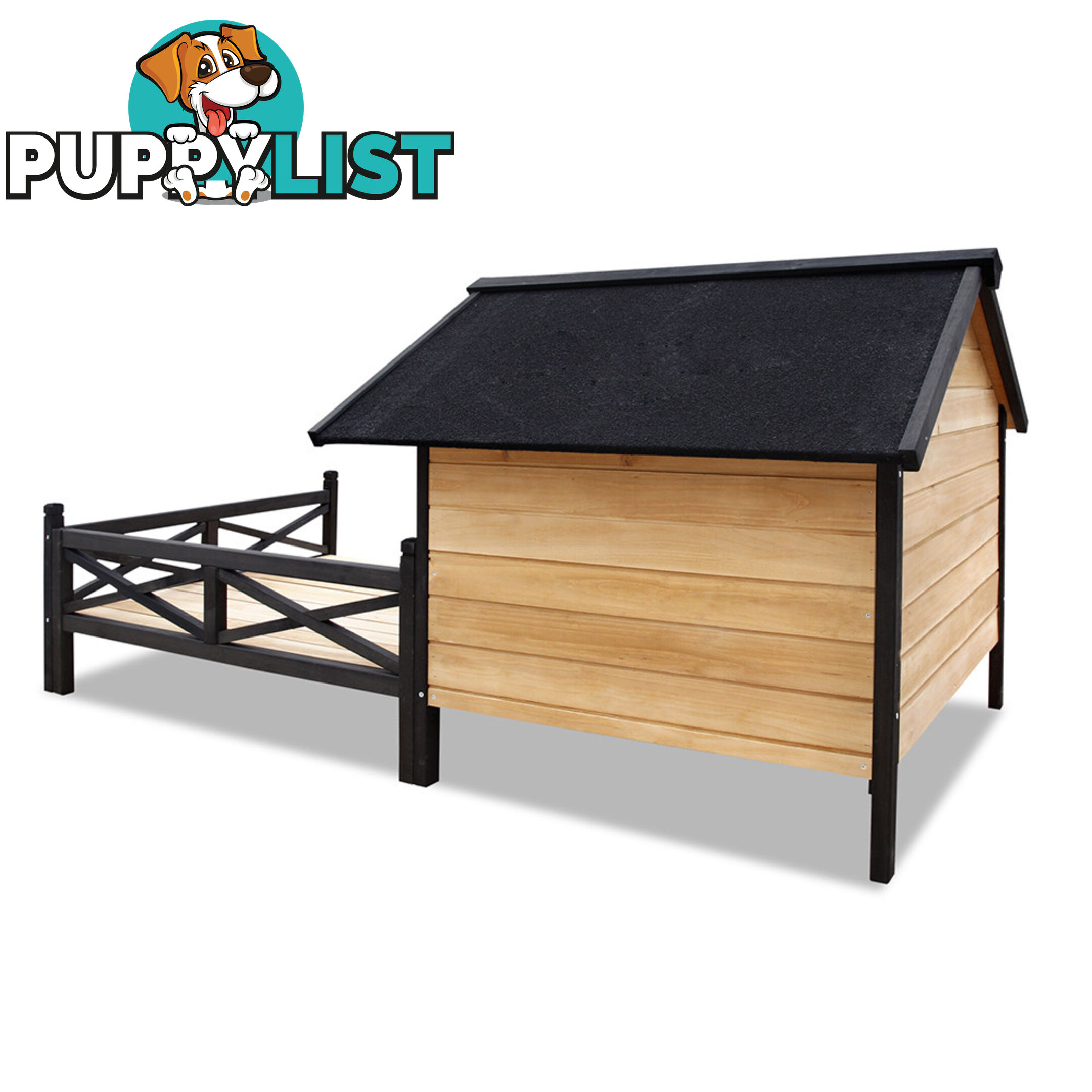 Dog Kennel with Patio - Black