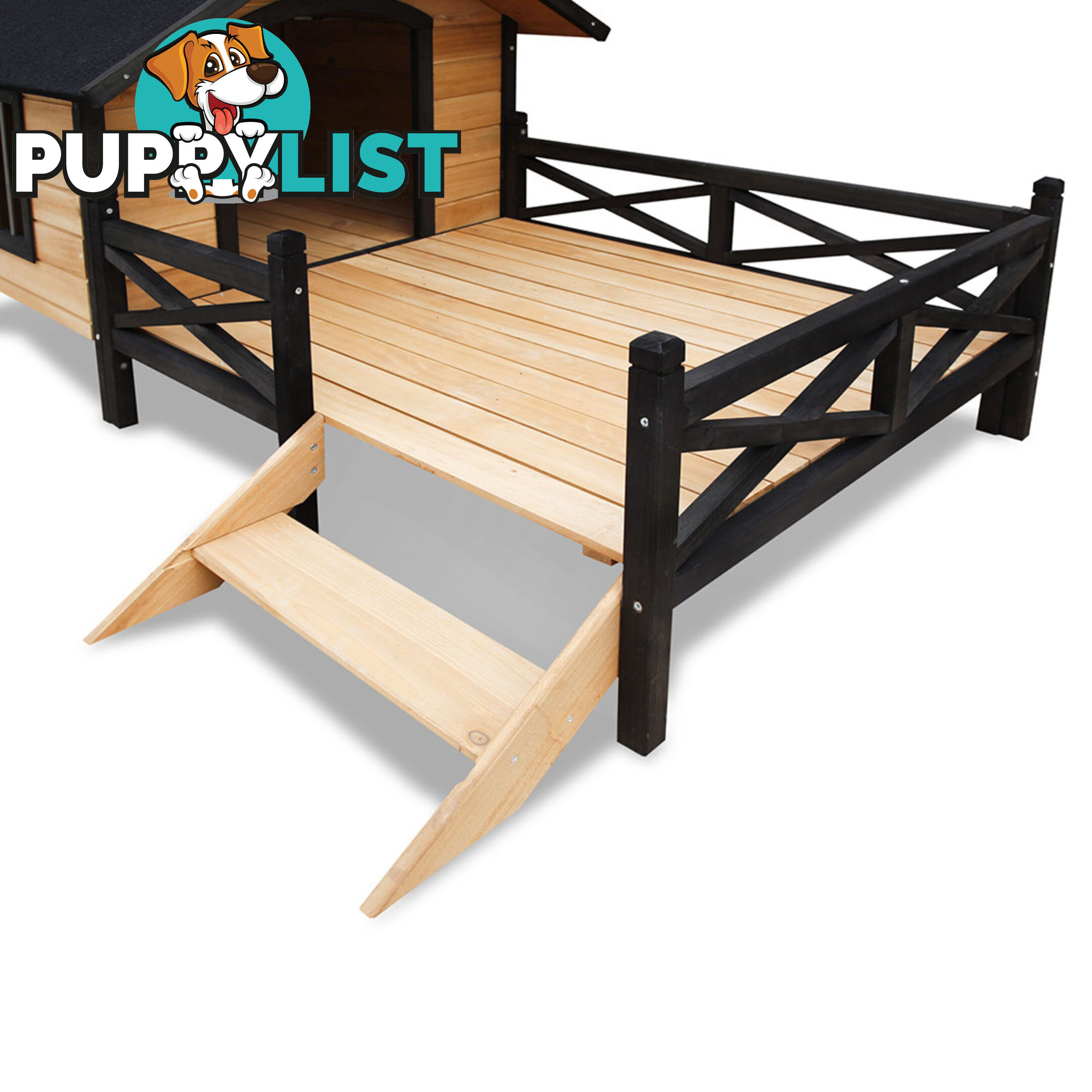 Dog Kennel with Patio - Black