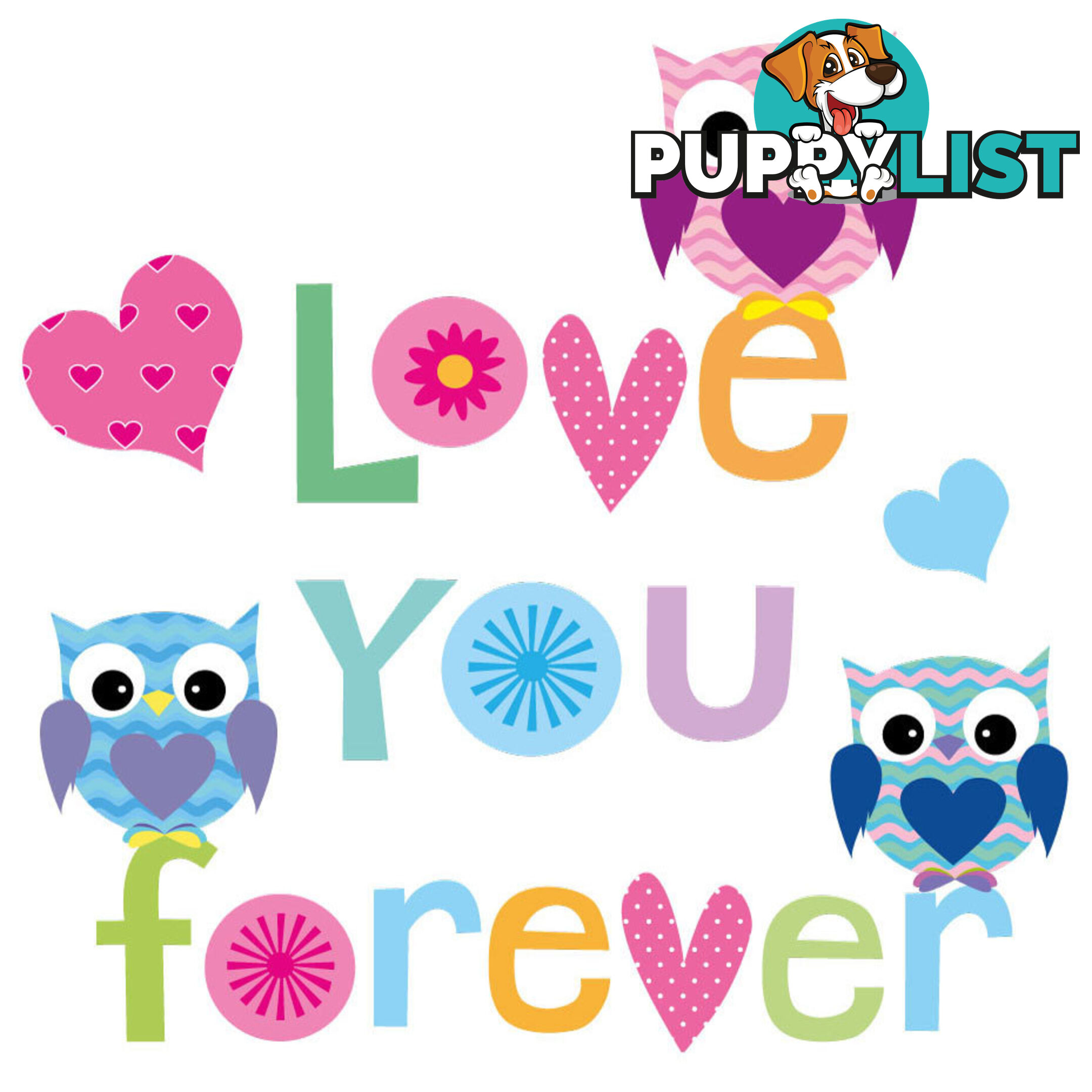 Large Size Love Forever Owls Wall Sticker - Totally Movable