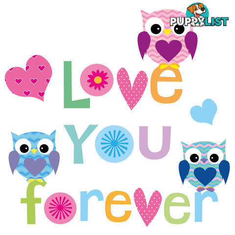 Large Size Love Forever Owls Wall Sticker - Totally Movable