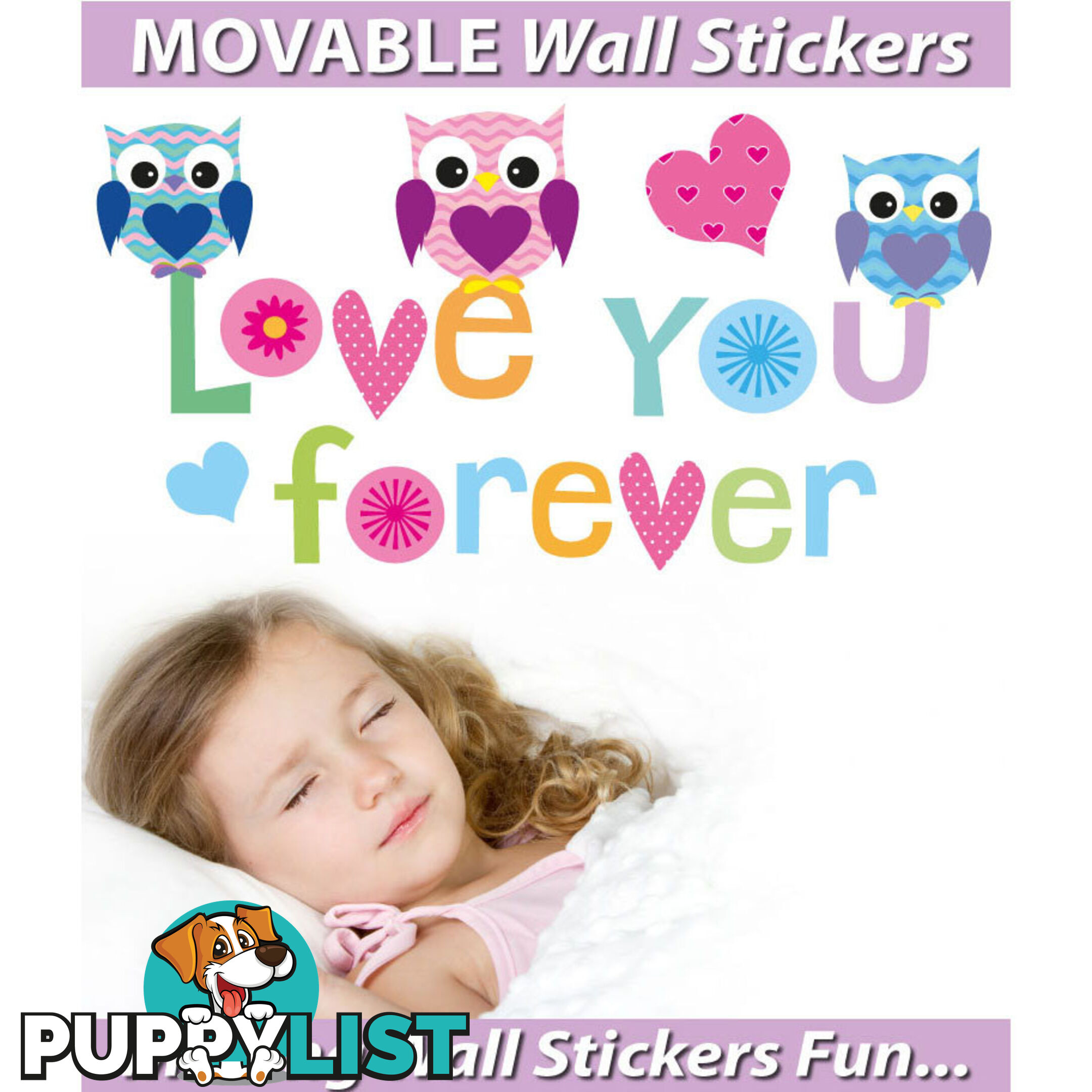 Large Size Love Forever Owls Wall Sticker - Totally Movable