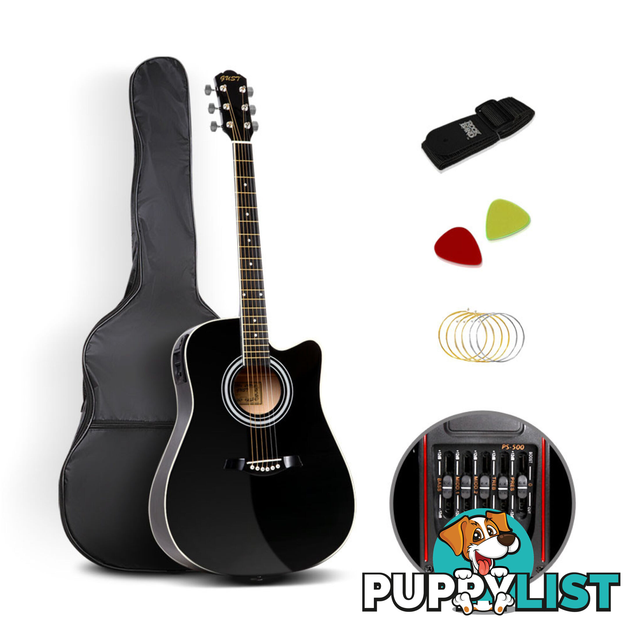 41 5- Band EQ Electric Acoustic Guitar Full Size Black