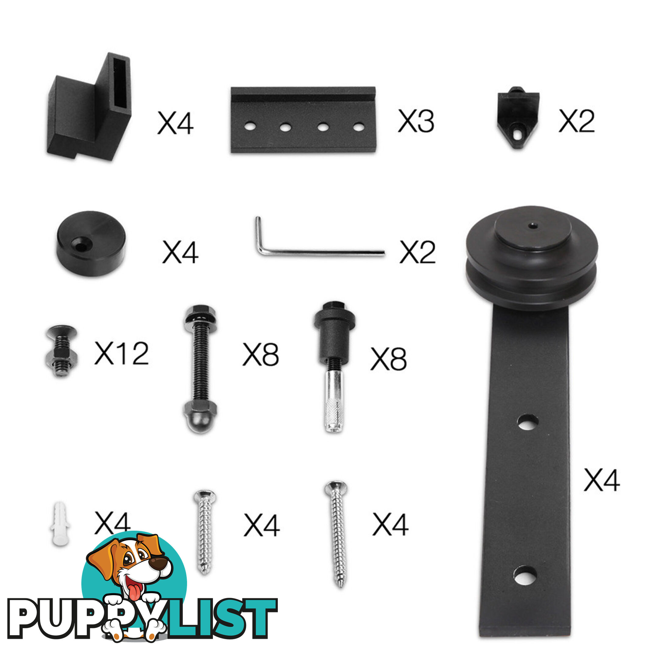 Sliding Barn Door Hardware Track Set Powder Coat Steel Black - 2M