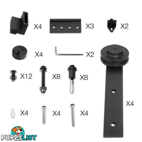 Sliding Barn Door Hardware Track Set Powder Coat Steel Black - 2M