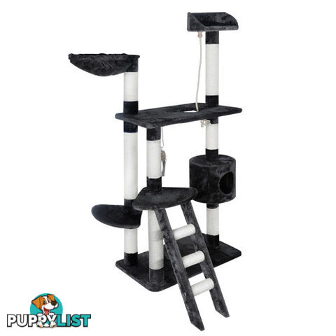 Multi Level Cat Scratching Poles Tree w/ Ladder Grey