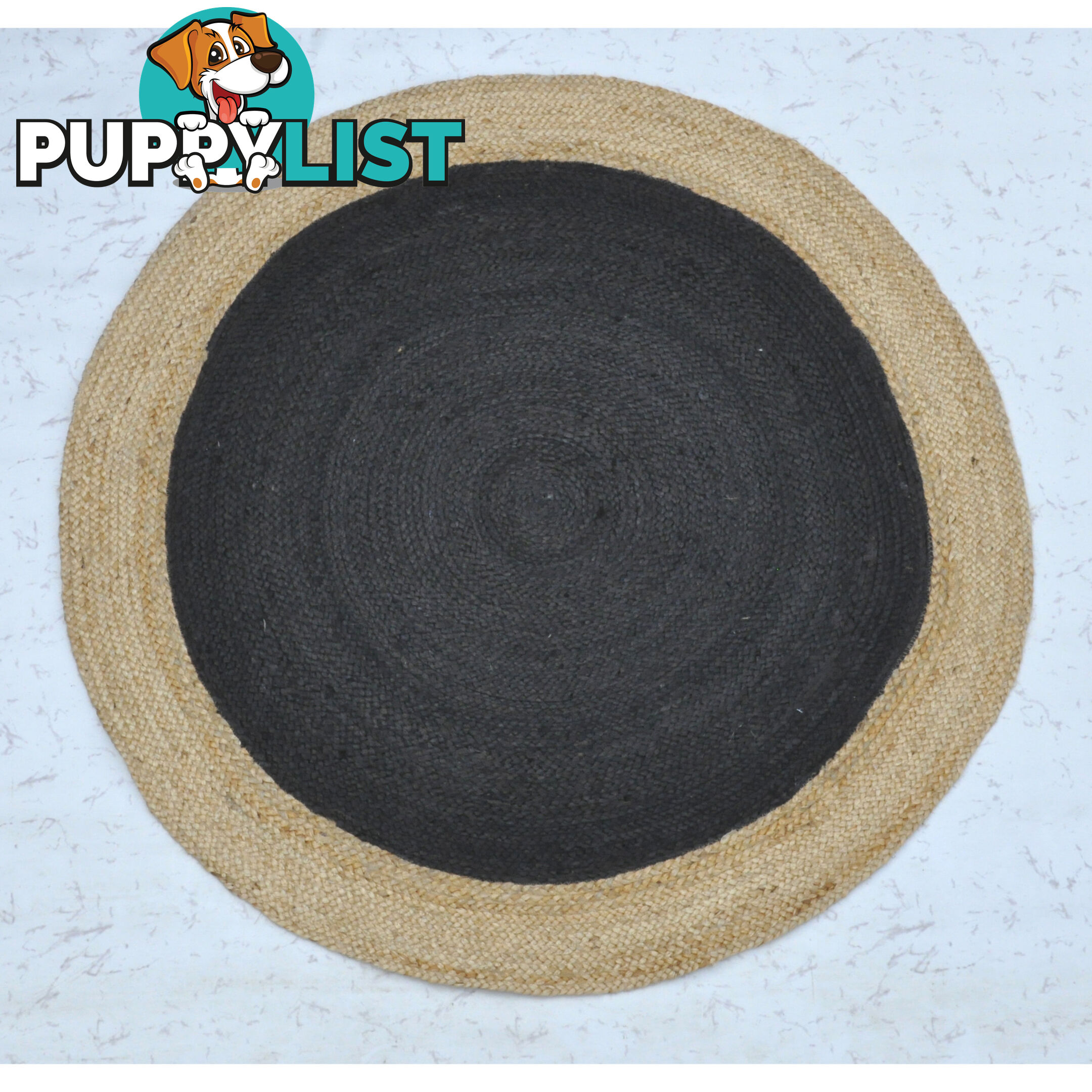 Jute Round Black Rug Black & Natural 120x120cm