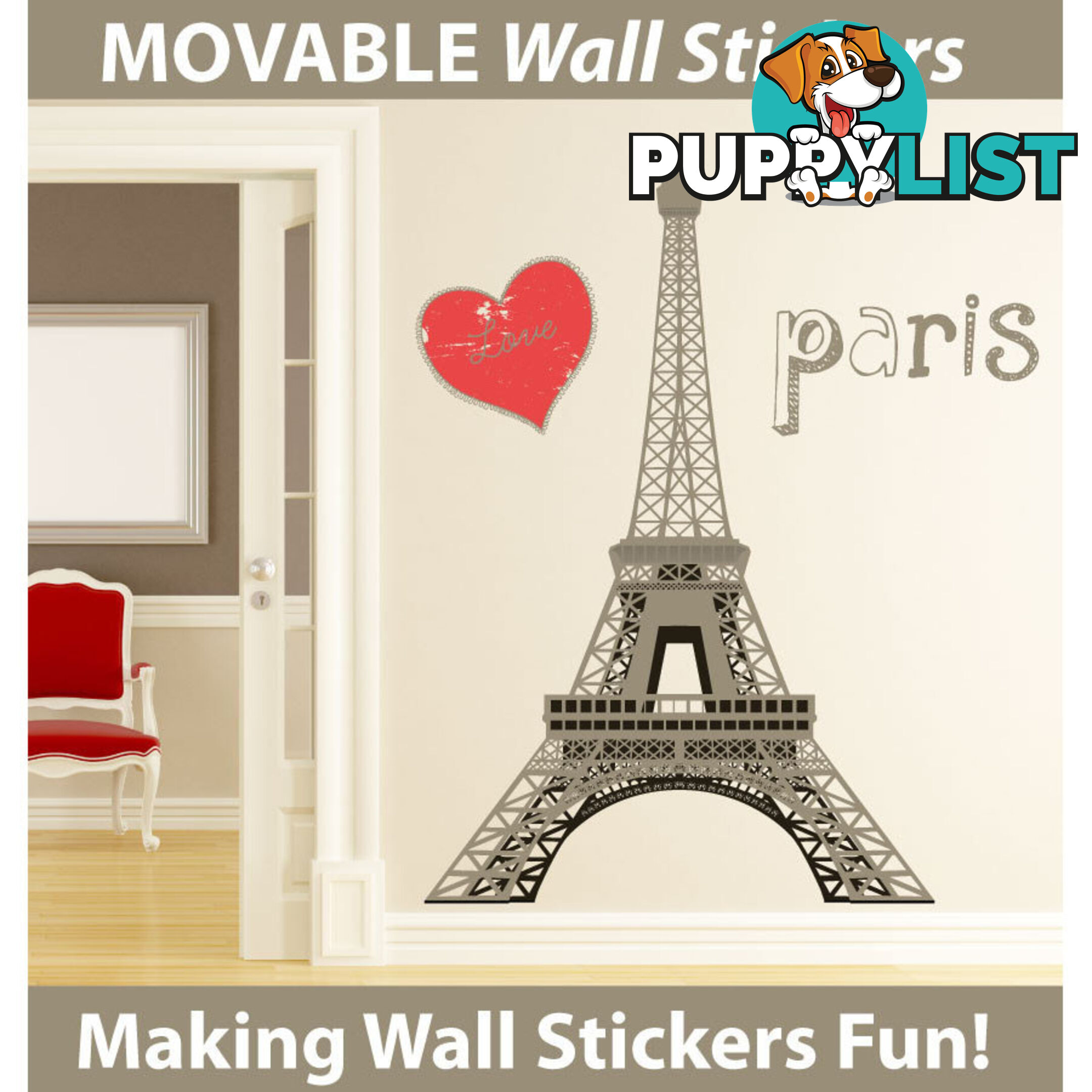 Medium Size Paris Eiffel Tower Wall Stickers - Totally Movable