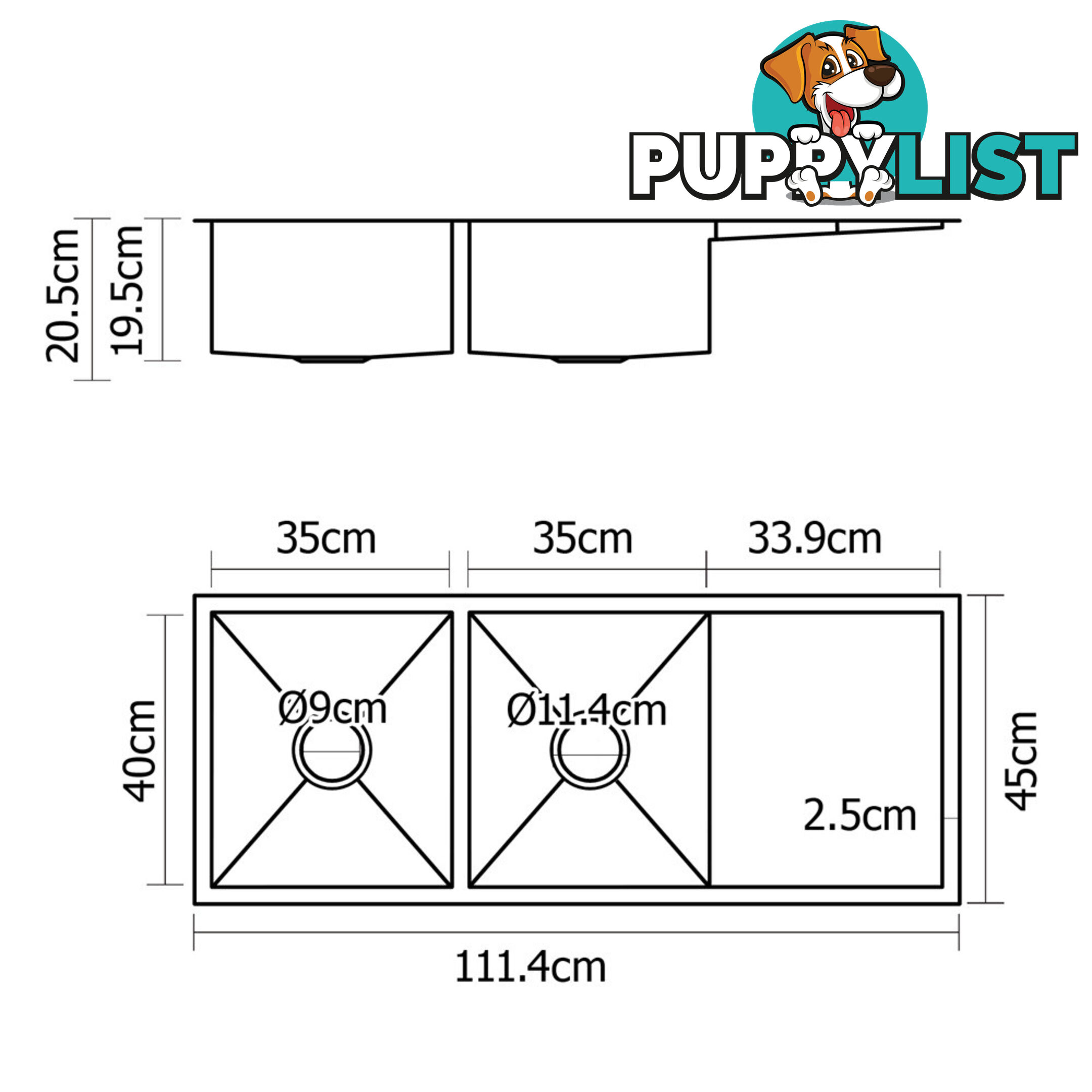 Stainless Steel Kitchen/Laundry Sink w/ Strainer Waste 1135 x 450mm