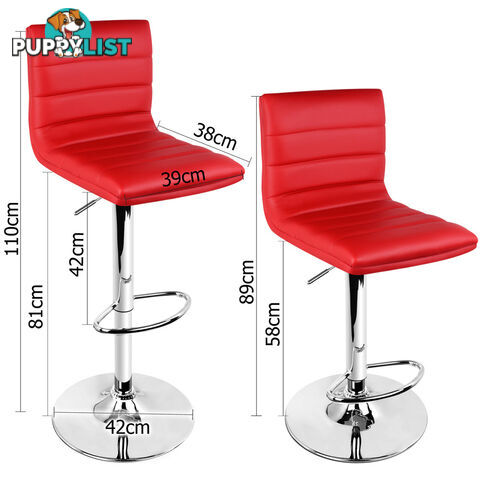 Set of 2 PU Leather Kitchen Bar Stool Red