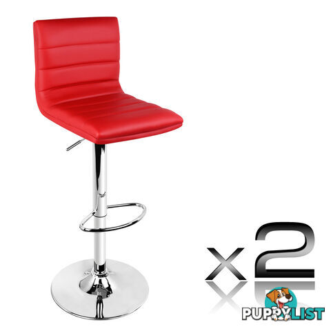 Set of 2 PU Leather Kitchen Bar Stool Red