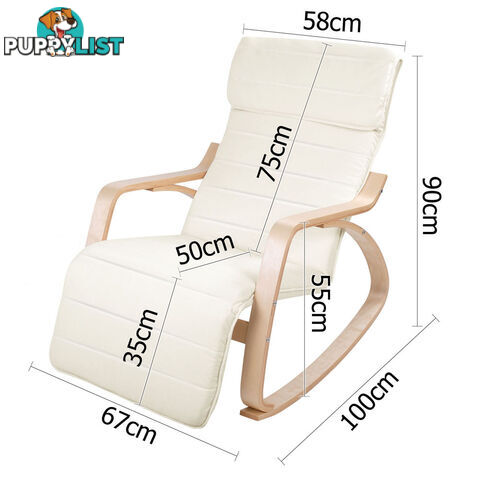 Birch Plywood Adjustable Rocking Lounge Arm Chair w/ Fabric Cushion Beige