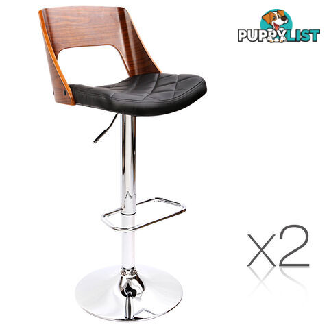 Set of 2 Wooden Kitchen Bar Stool Padded Seat Black